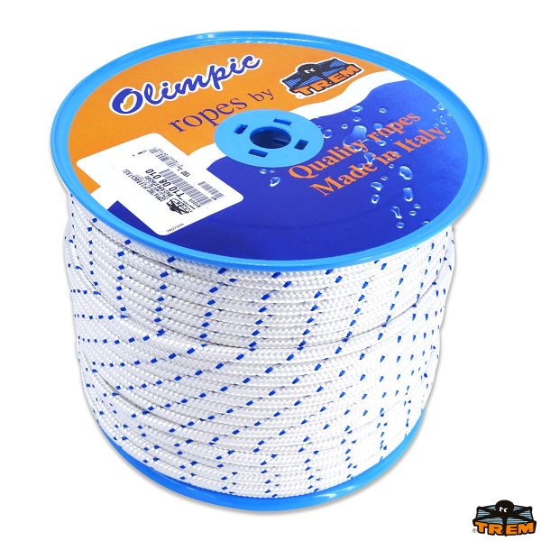 Cima per ancora trecciata in poliestere colore bianco filo segnale blu