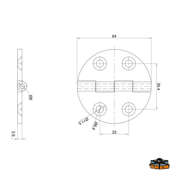 Cerniere inox AISI 316 65x65 mm rotonda