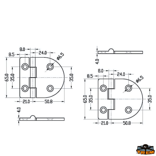 Cerniere inox AISI 316 71x65 mm