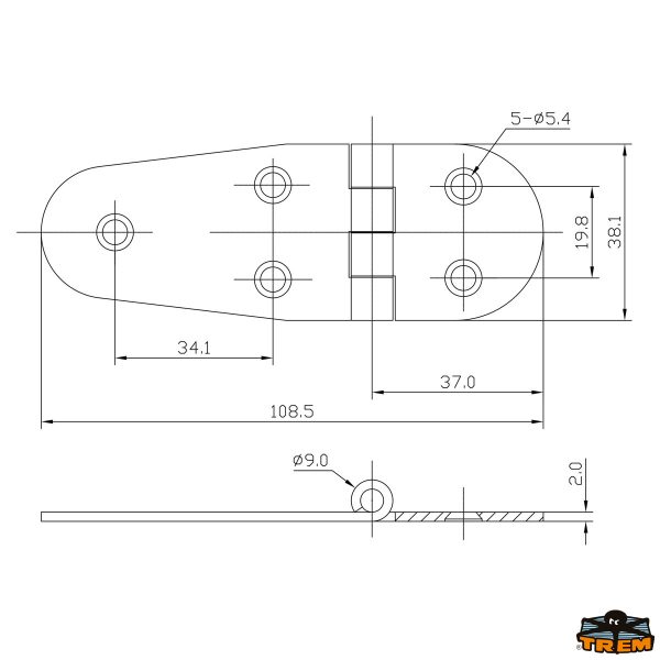Cerniere inox AISI 316 40x108 mm
