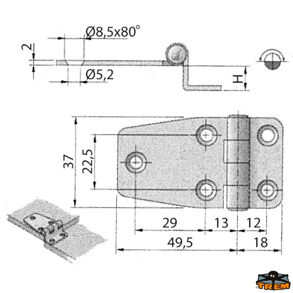 Cerniere inox AISI 316 67x37 mm