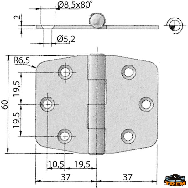 Cerniere inox AISI 316 74x60 mm
