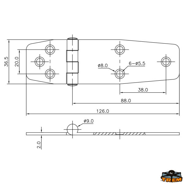 Cerniere inox AISI 316 36,5x126 mm