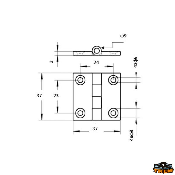 Cerniere inox AISI 316 37x37 mm con lamiera adesiva di finitura