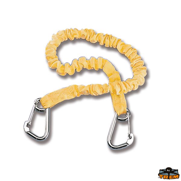 Cinghia elastica ombelicale per cinture di sicurezza provvista di due moschettoni inox