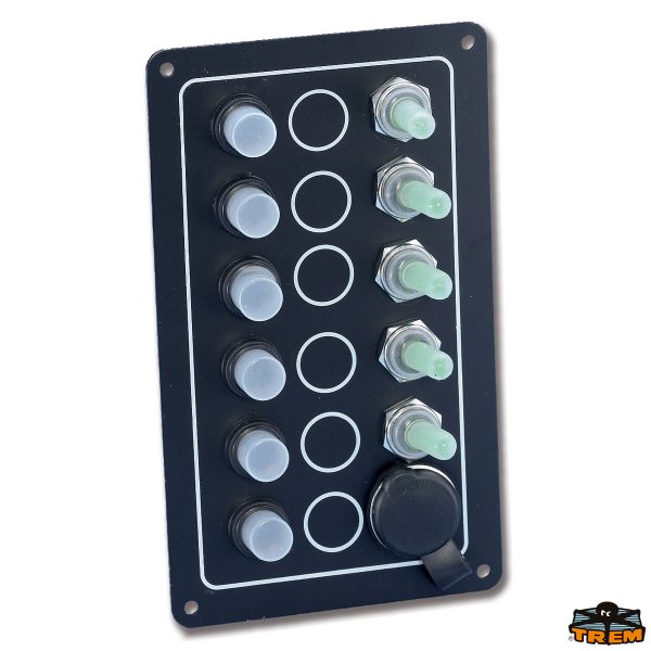 Pannello di comando stagno in alluminio anodizzato nero con spia 5 interruttori + accendisigari