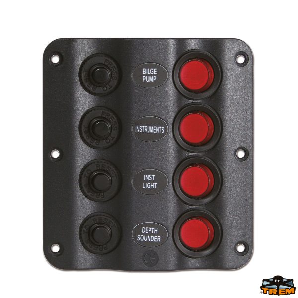 Pannelo elettrico con 4 interruttori a bascula con LED IP54