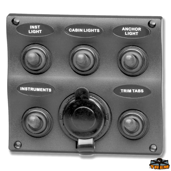 Pannelli elettrici con 5 interruttori stagni + presa accendisigari SERIE BOAT